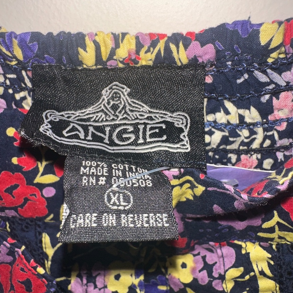NWT Angie Navy Floral Cotton Sundress with Red, Yellow & Purple Blooms Size XL